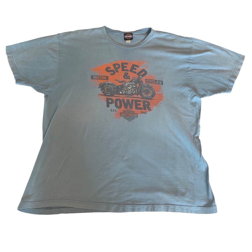 Harley-Davidson Graphic T-Shirt Mens XXL Blue Fair Speed & Power Huntsville AL